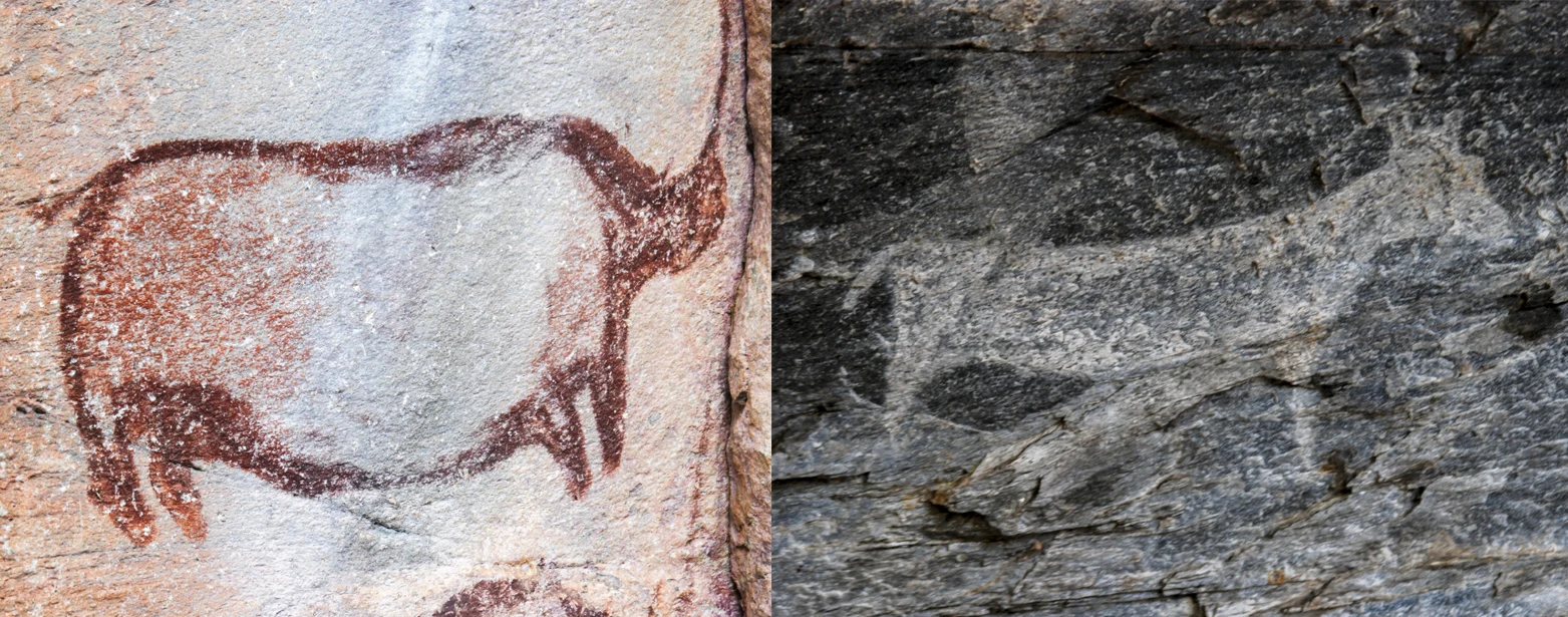 Panel de arte rupestre en una pared rocosa de Tsodilo Hills.