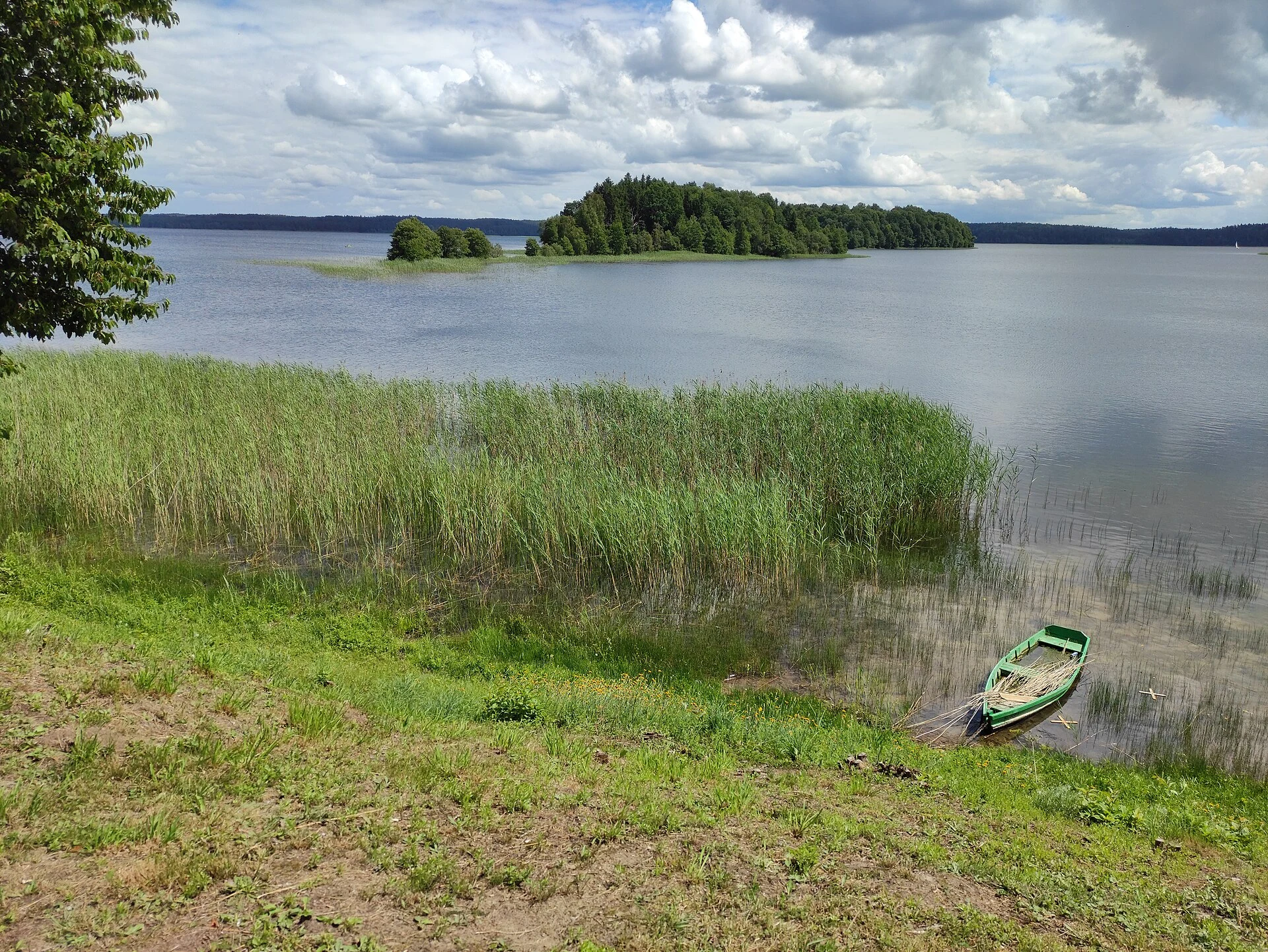 Tramo del sendero de Šeirė junto a los humedales y el lago Platelių.