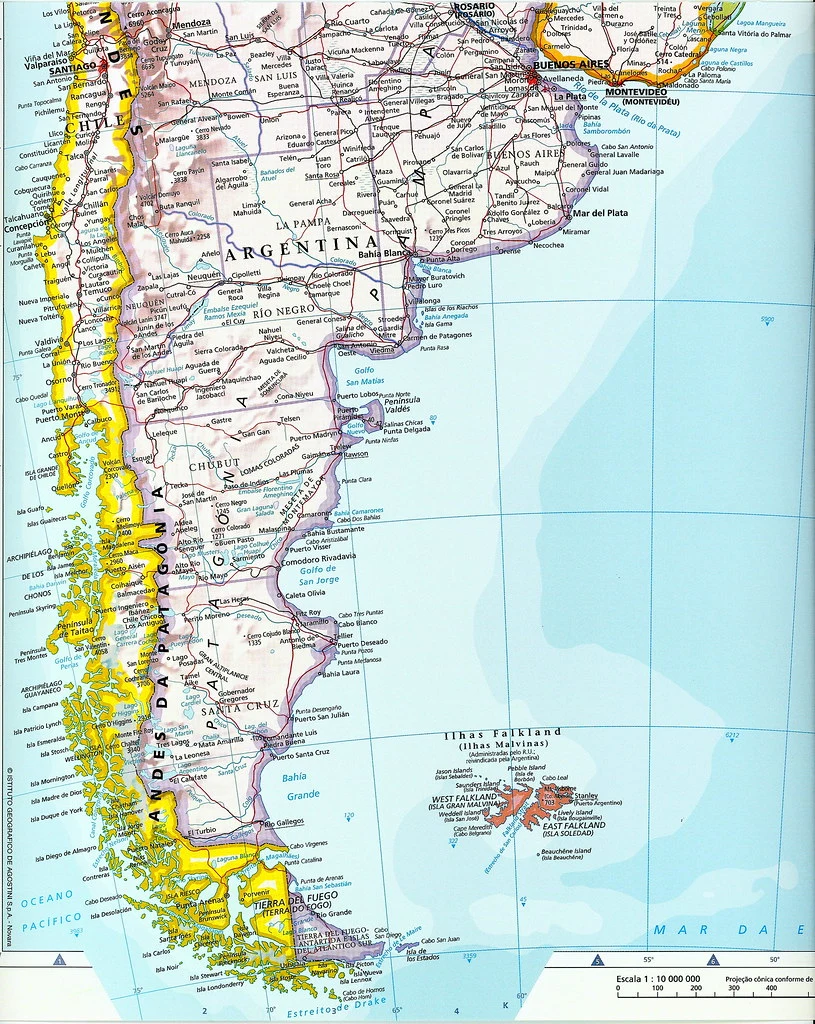 Material gráfico no identificable para orientar la ubicación de Chile en Sudamérica.